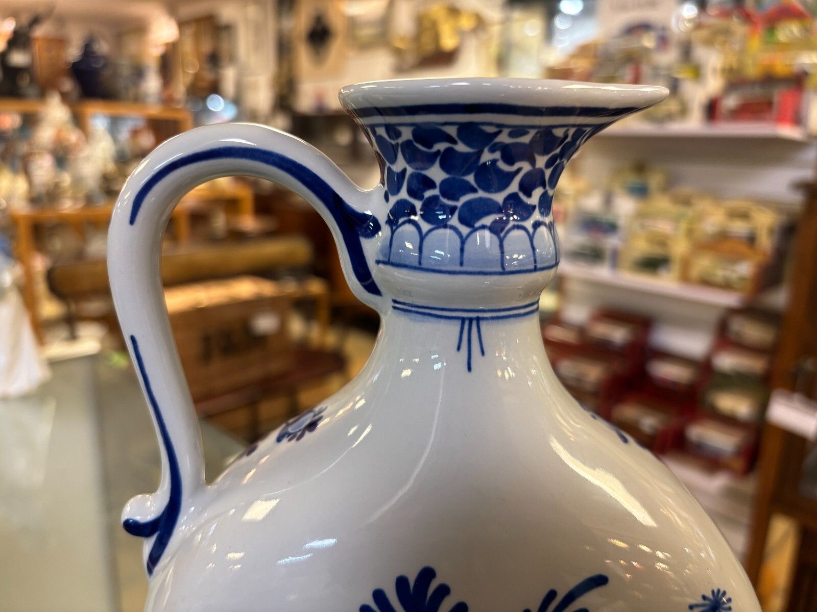 Rare Vintage Delft Pottery Blue & White Windmill Hand Painted Jug/ Vase photo vinterior