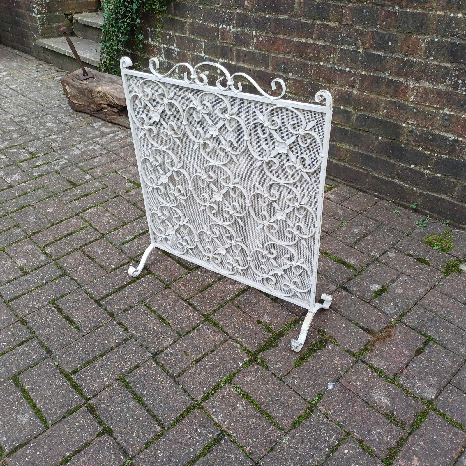 Vintage Mid 20th Century Iron Fire Screen Guard Painted White Heavy Quality photo furniture