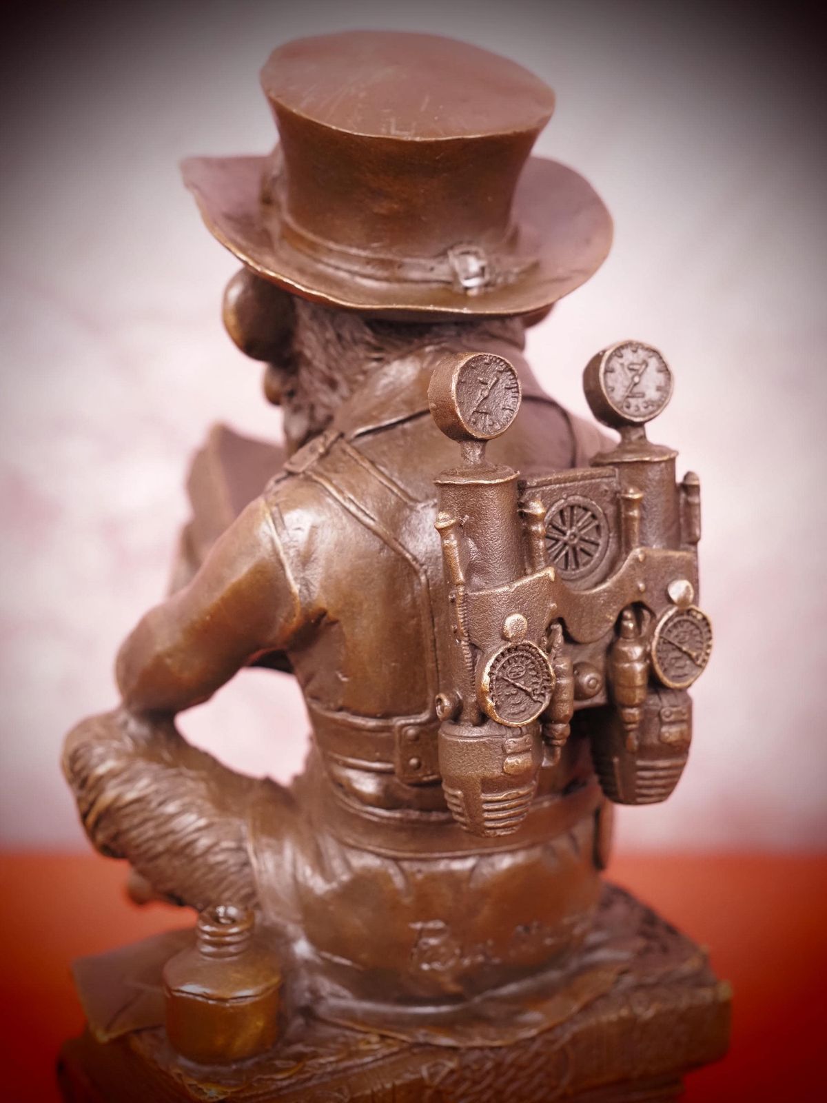 Bronze Steampunk Sculpture Of A Monkey On A Pile Of Books Philosophizing Monkey Statue Bronze photo vinterior