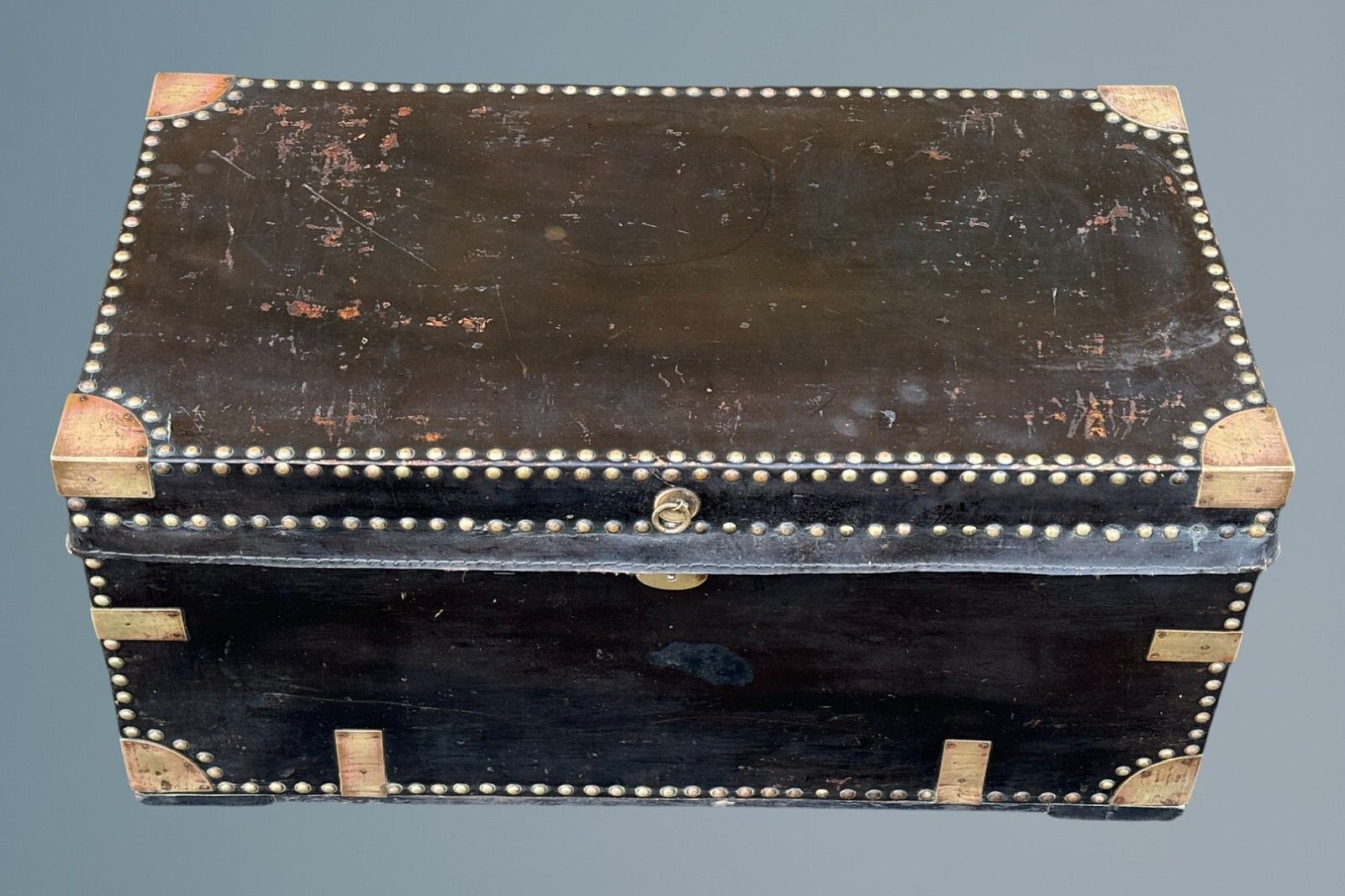 19th Century Leather And Brass Mounted Military Campaign Chest photo 495.0