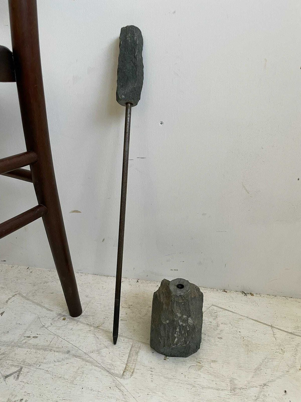 Fireside Poker Set In Dark Grey Slate Rock Stone With Matching Handle Quirky photo vinterior