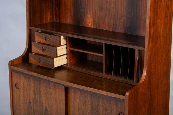 Midcentury Danish Secretaire With Book Shelf In Rosewood By Nexø, 1964 photo vinterior