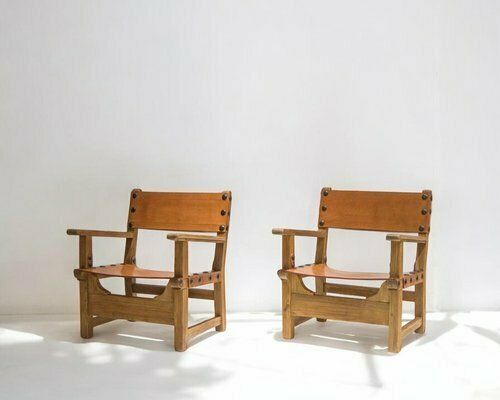 Mid Century Spanish Brutalist Armchairs In Cognac Leather, 1950s, Set Of 2 photo 4188.0