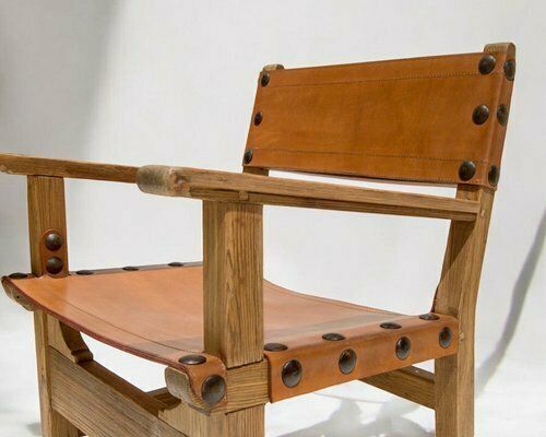 photo for sale Mid Century Spanish Brutalist Armchairs In Cognac Leather, 1950s, Set Of 2