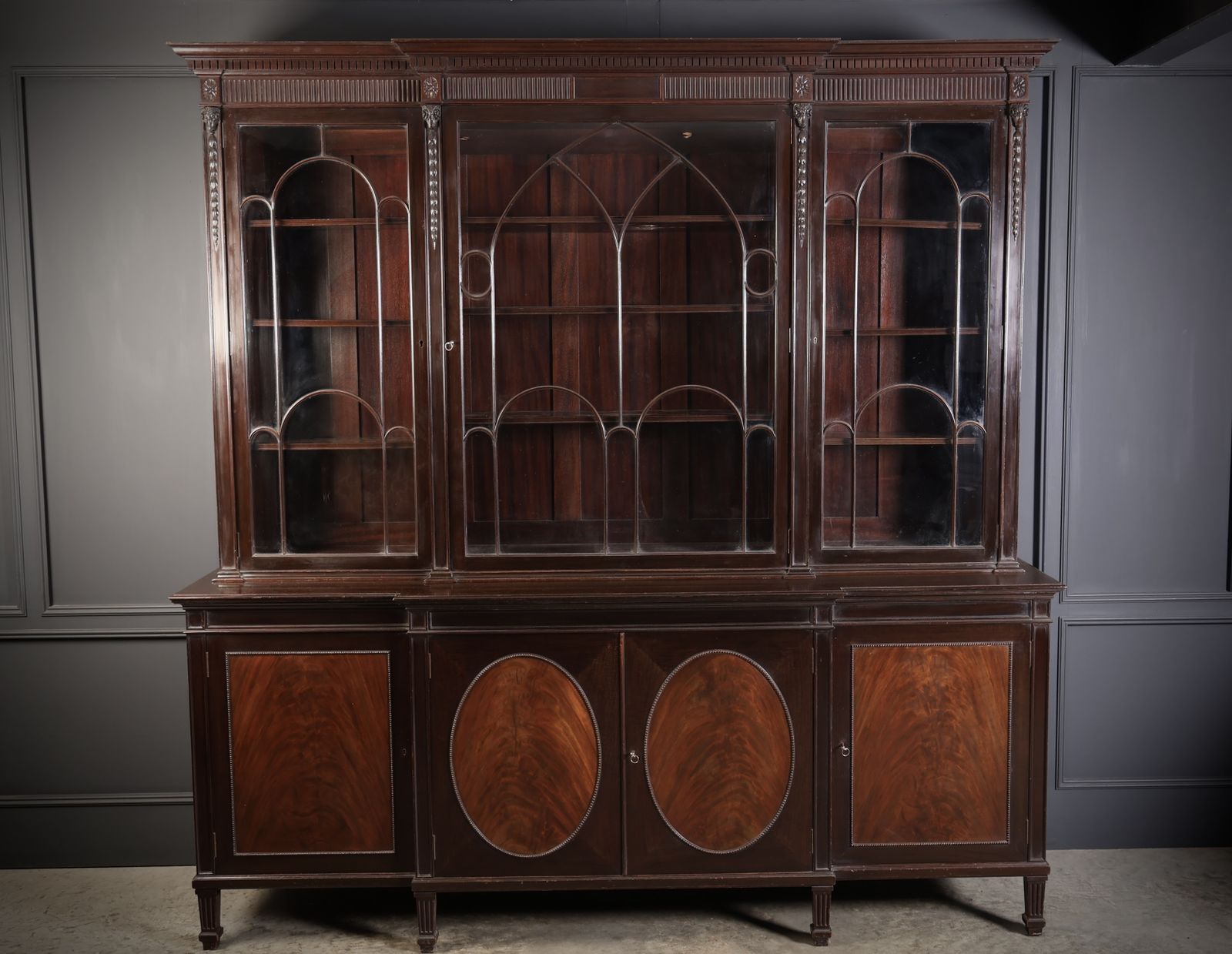 Large Mahogany Breakfront Glazed Bookcase photo vintage