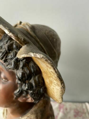 Antique Vintage 19th Century Dutch Beautiful Plaster Bust Of Young Man In Hat photo Art