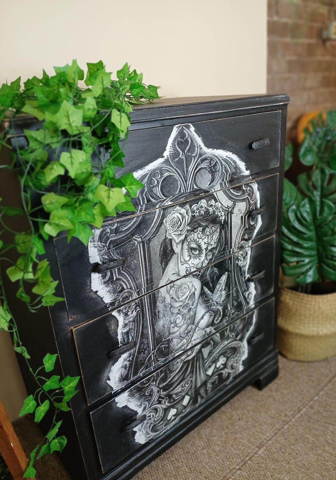 Day Of The Dead Chest Of Drawers Bedroom Furniture Black Chest Of Drawers photo for sale