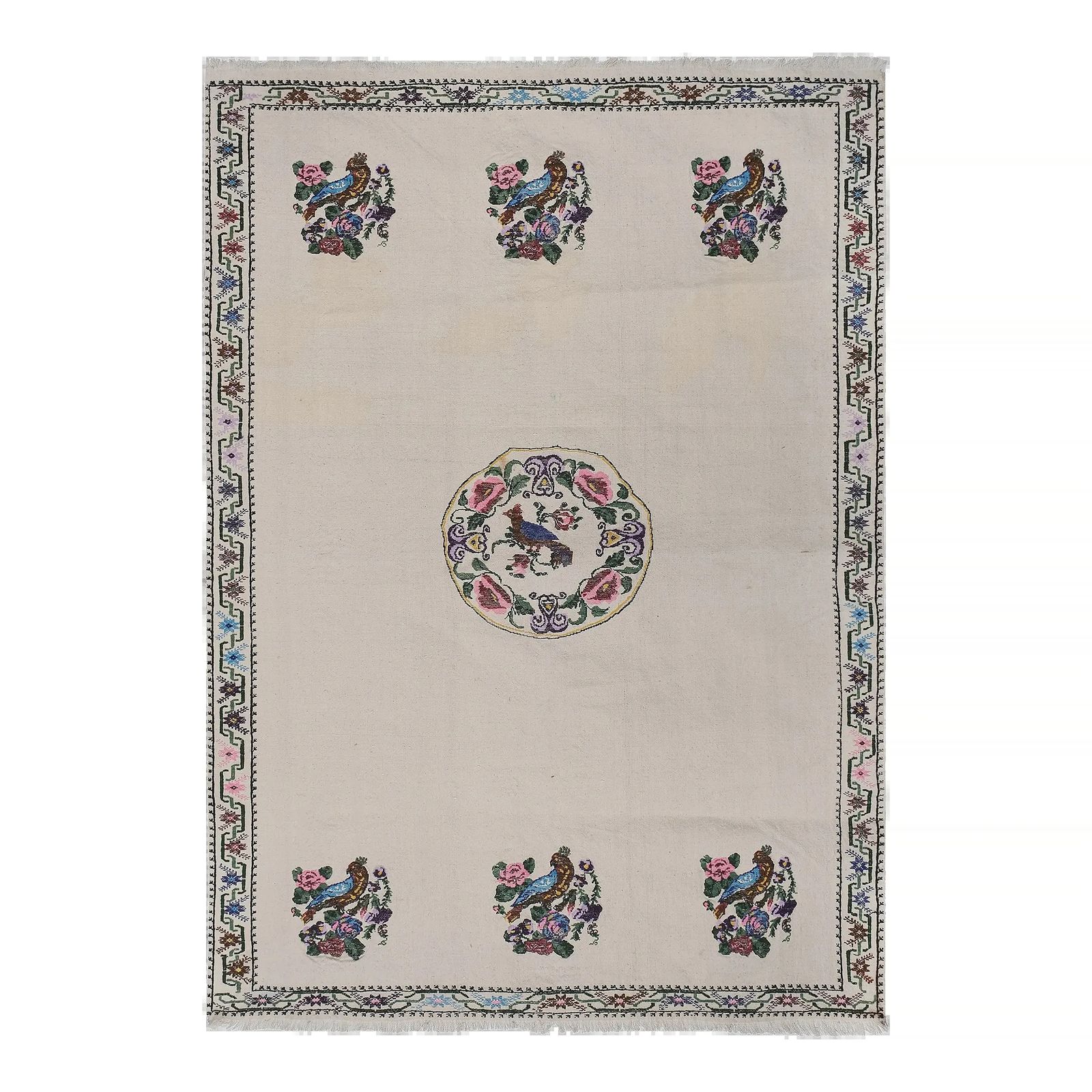 Aubusson Floral Turkish Kilim Rug 5'6''X7'6''