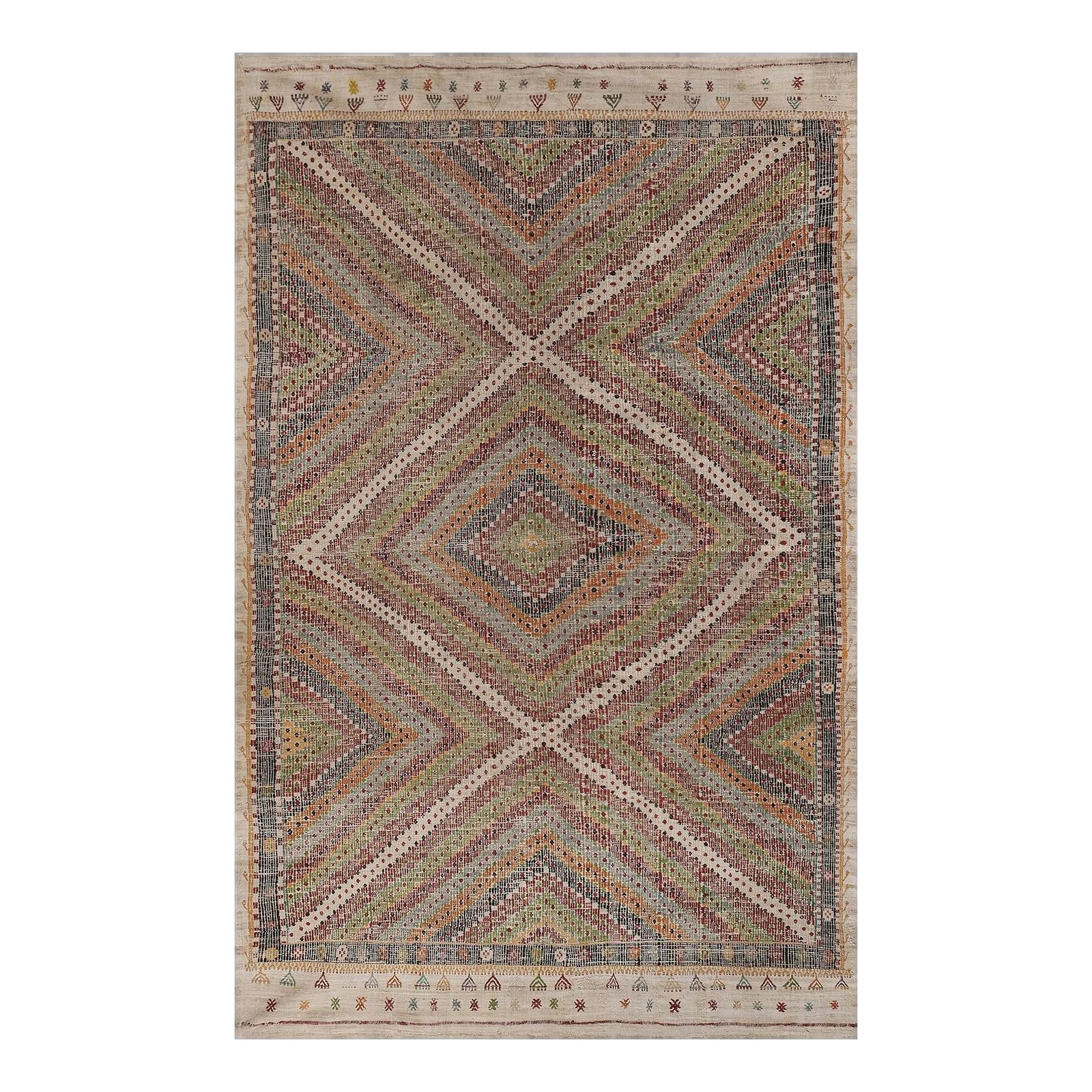 Vintage Turkish Flat Weave Jajim Kilim Rug 6'8'' X 10'4''