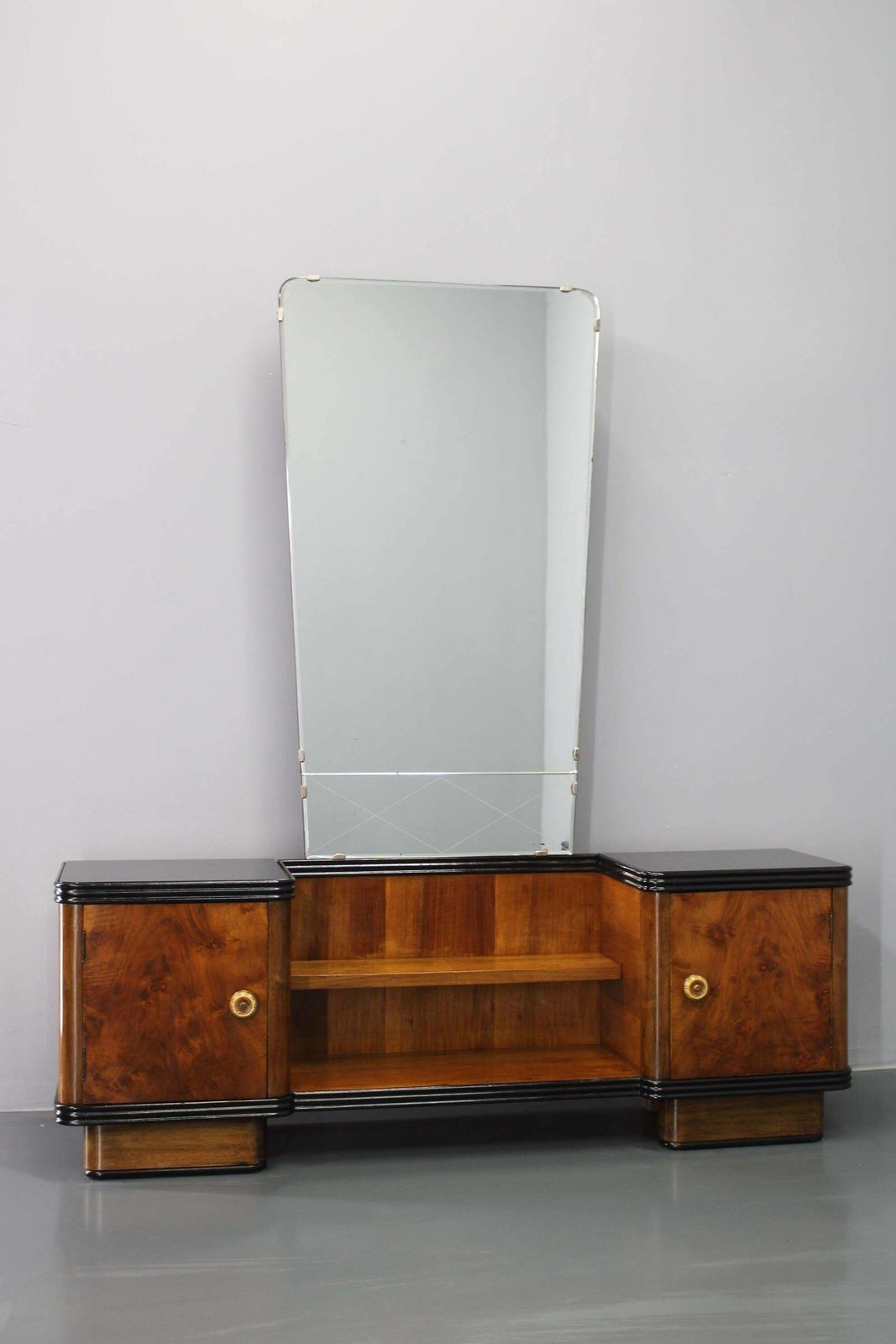 1940s Italian Art Deco Mirror Cabinet In Walnut Finish photo for sale