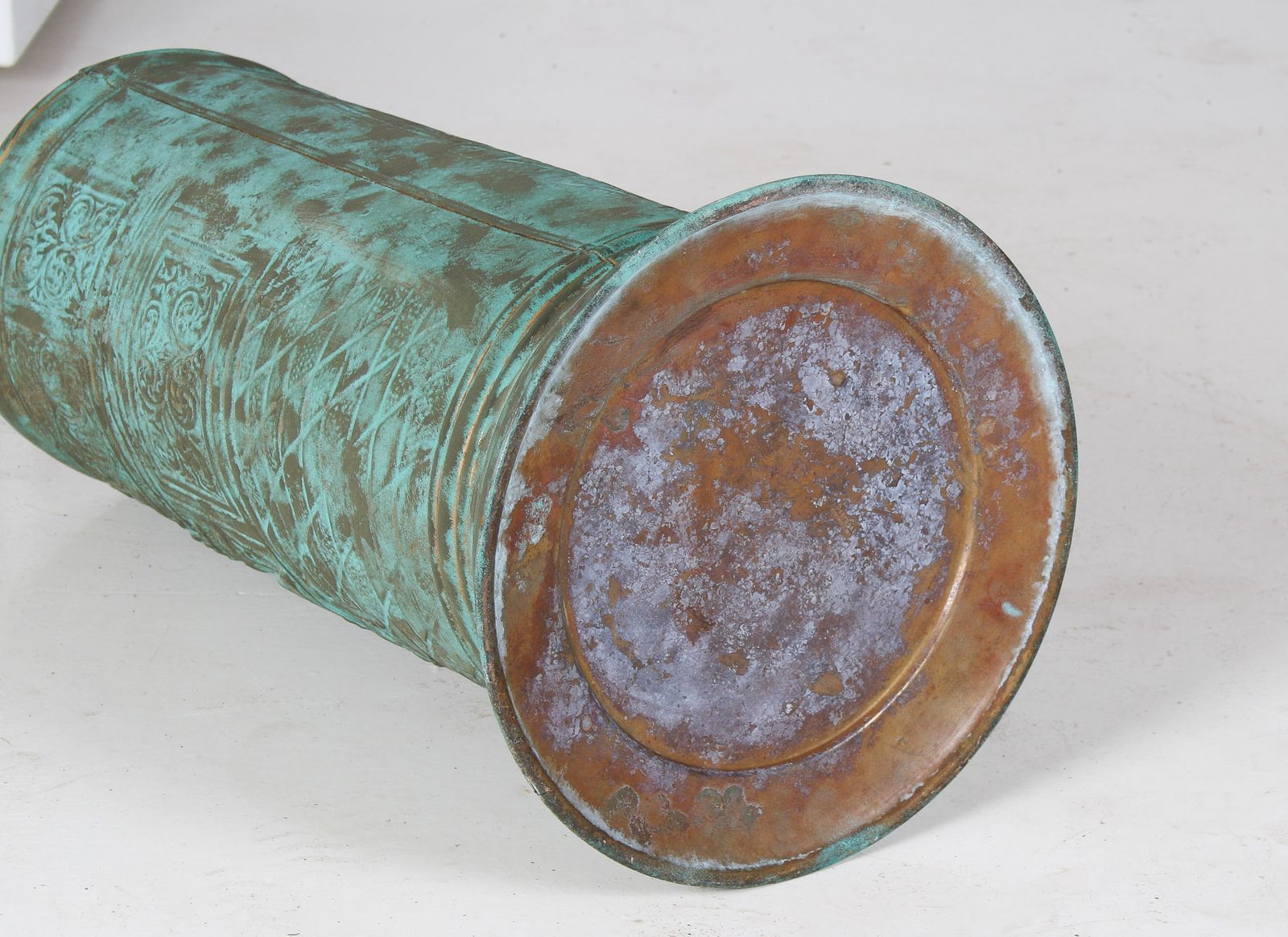 1950s Brass Stick Umbrella Stand Pot With Verdigris Copper Patina photo 325.0