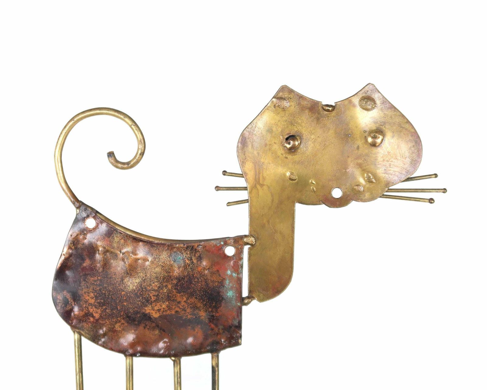 Brass And Copper Cat Key Hanger Sculpture By Jarc, 1950s / French, Brutalist Art, Hook, Organization, C Jere Style photo 166.0