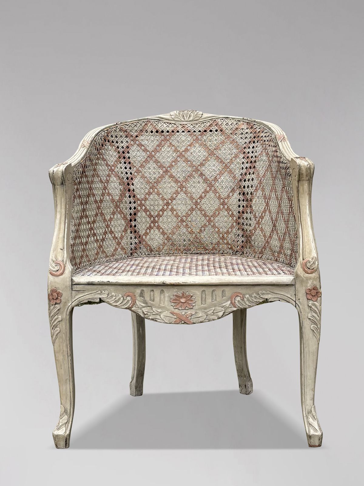 Pair Of French Louis XV Style Painted And Cane Bergère Armchairs photo furniture