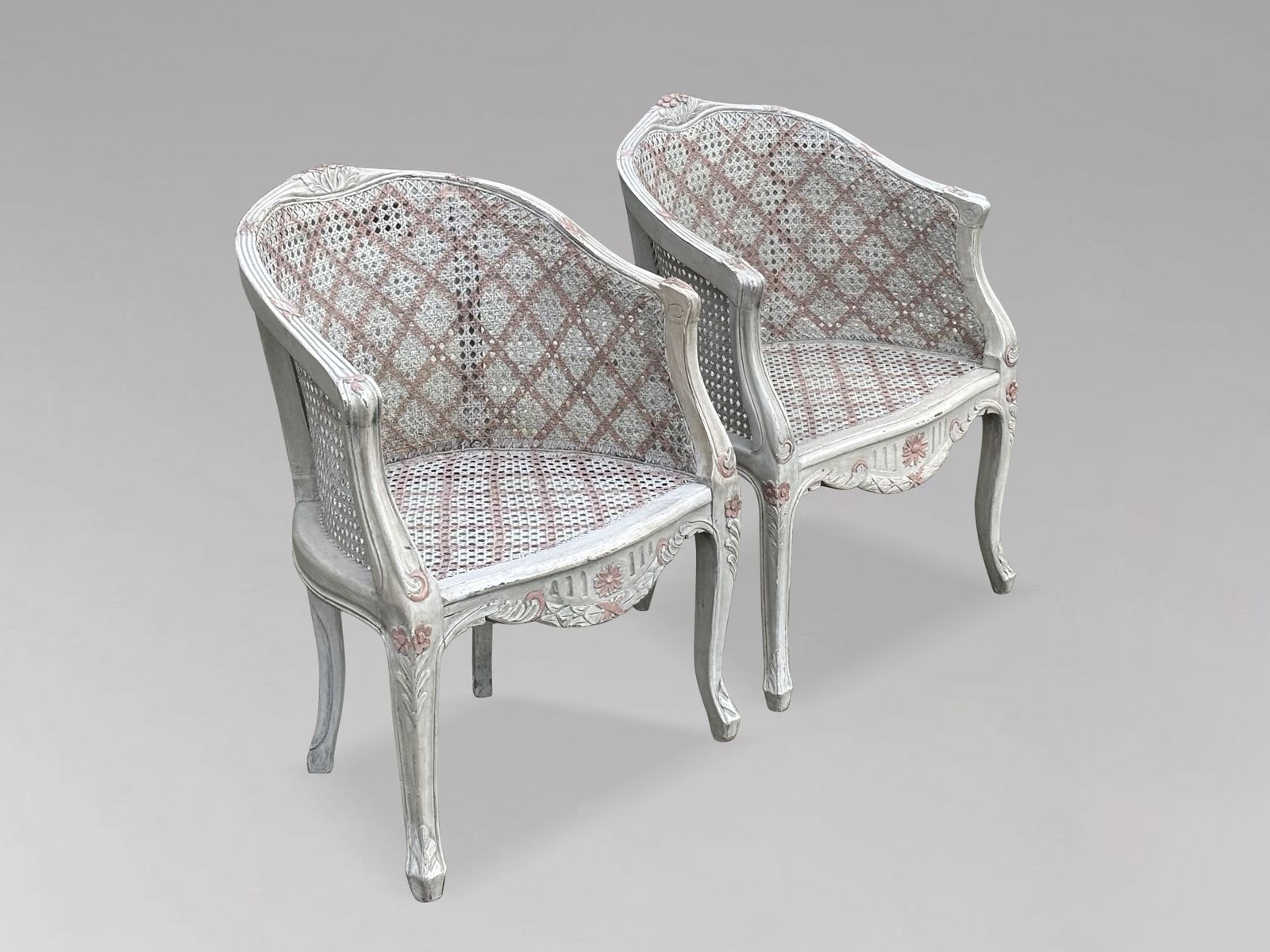 Pair Of French Louis XV Style Painted And Cane Bergère Armchairs photo 2280.0