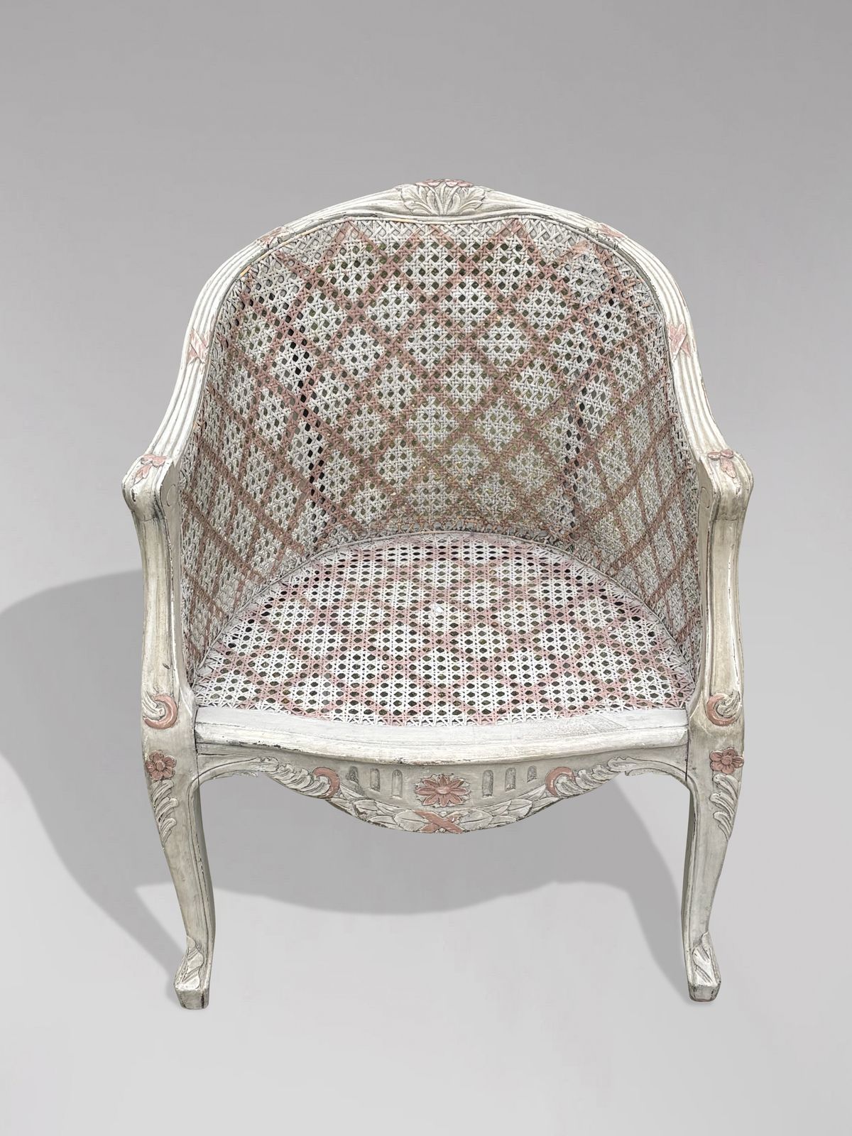 photo furniture Pair Of French Louis XV Style Painted And Cane Bergère Armchairs