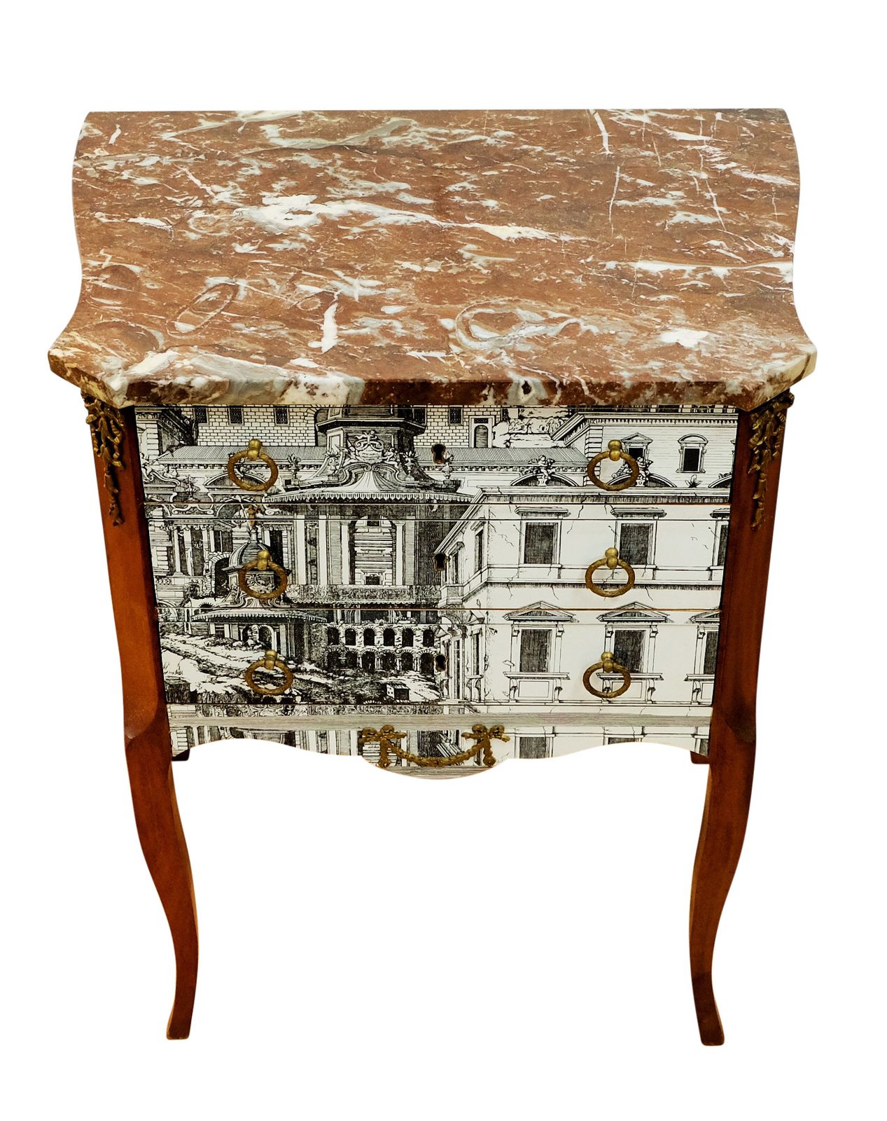 Louis XV Style Chest With Fornasetti Pattern Of Ancient Rome And Marble Top photo Furniture