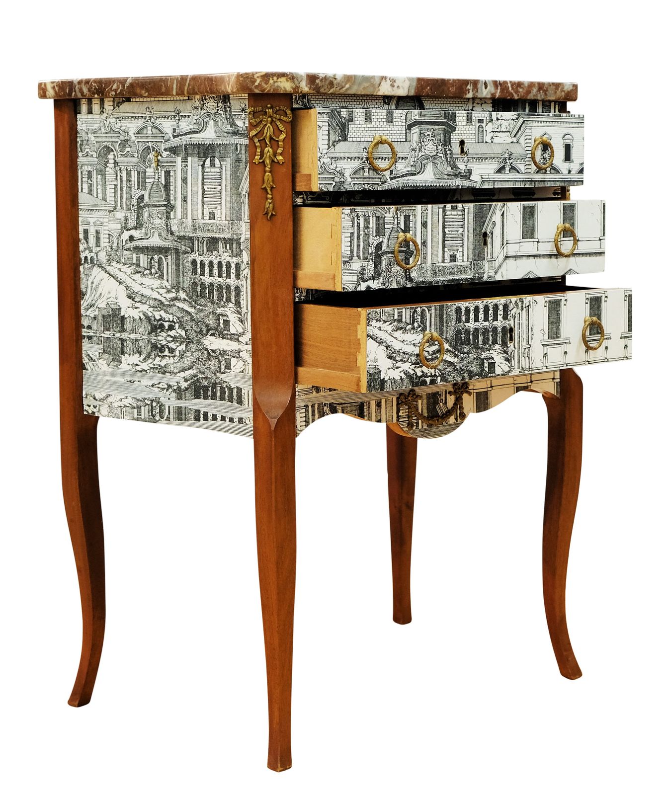 Louis XV Style Chest With Fornasetti Pattern Of Ancient Rome And Marble Top photo 1400.0