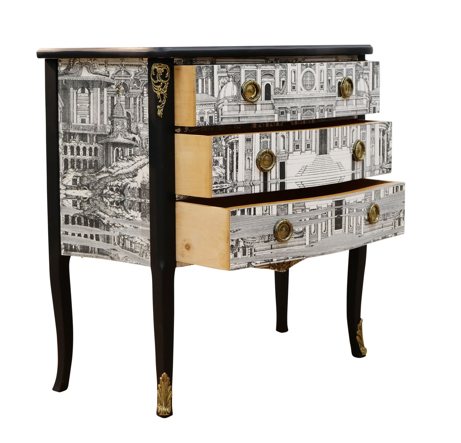Louis XV Style Chest With Fornasetti Pattern Of Ancient Rome And Black Marble Top photo 2000.0