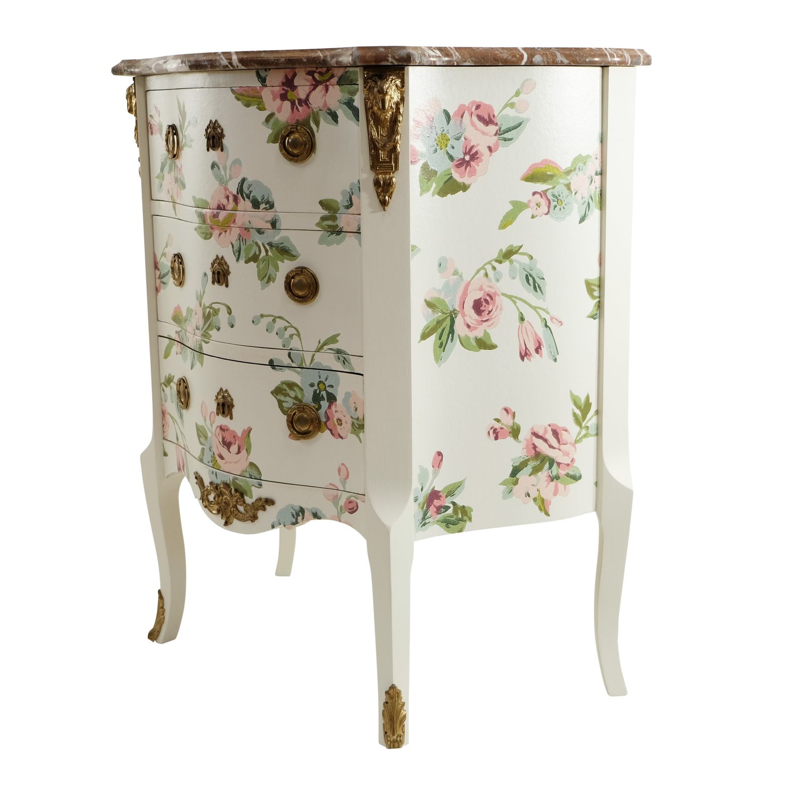 Louis XV Style Chest Three Drawer Chest With Floral Design And Natural Marble Top photo Furniture