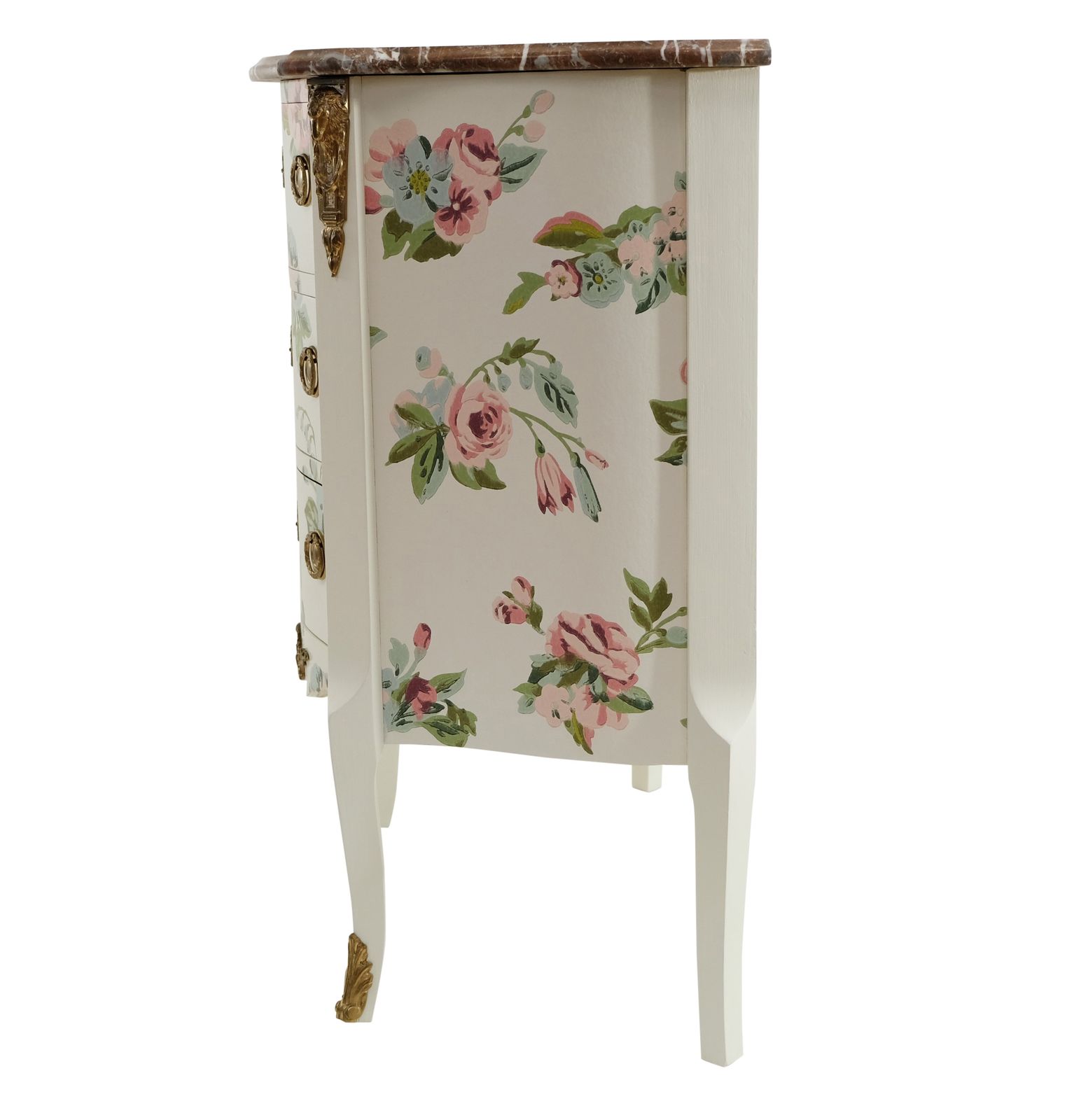 Louis XV Style Chest Three Drawer Chest With Floral Design And Natural Marble Top photo vinterior