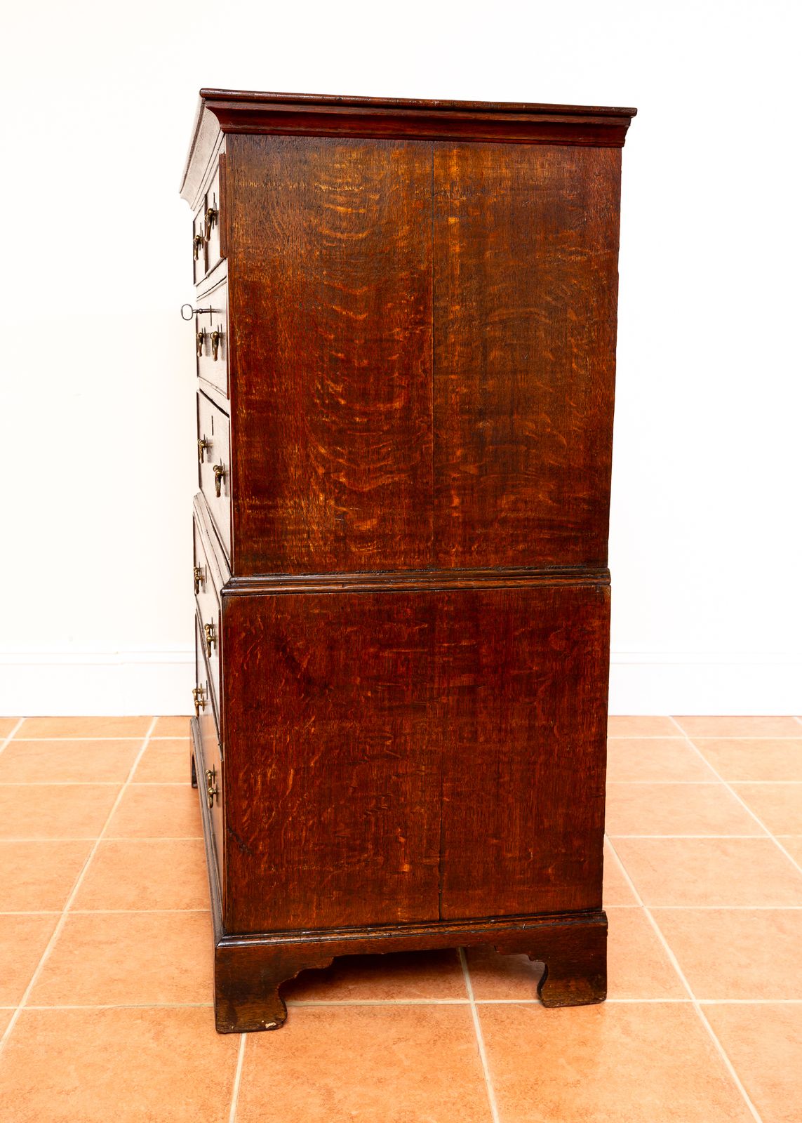 photo for sale Georgian Oak Chest On Chest Of Drawers 1750 Antiqu.E Storage Country House Commode Tallboy Farmhouse Rusti.C Six Drawers Brass George II