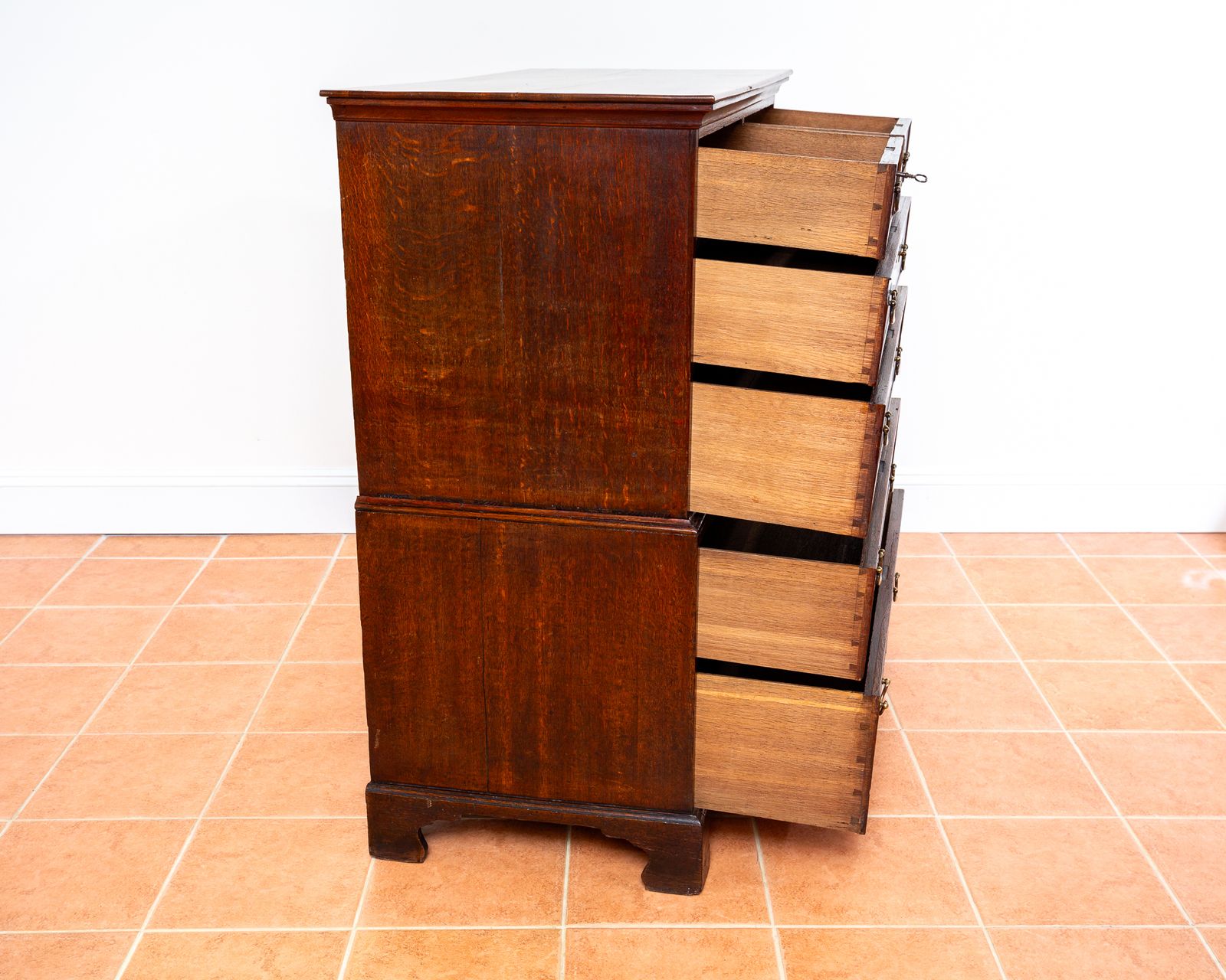 photo vinterior Georgian Oak Chest On Chest Of Drawers 1750 Antiqu.E Storage Country House Commode Tallboy Farmhouse Rusti.C Six Drawers Brass George II