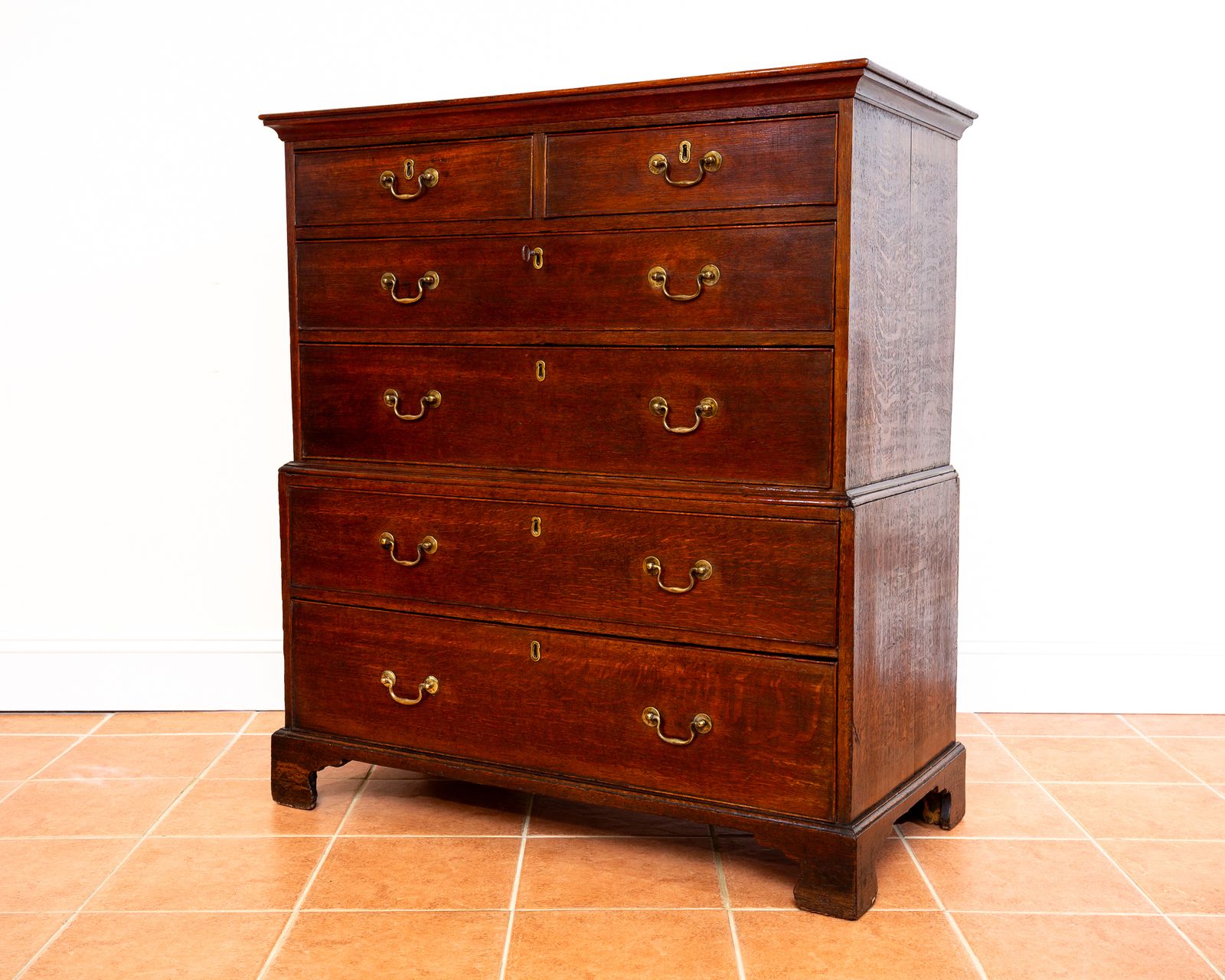 photo buy Georgian Oak Chest On Chest Of Drawers 1750 Antiqu.E Storage Country House Commode Tallboy Farmhouse Rusti.C Six Drawers Brass George II