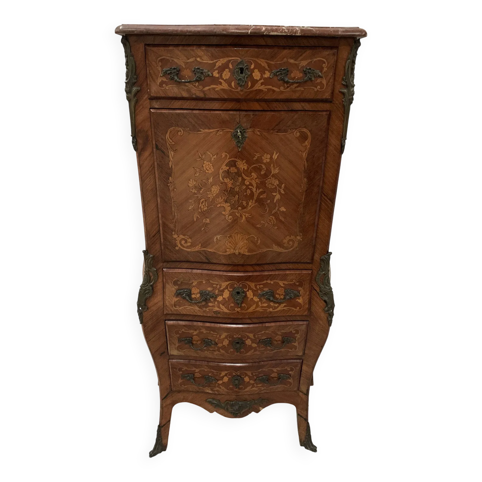 Louis XV Style Lady's Secretary In Light Wood Marquetry, 20th Century