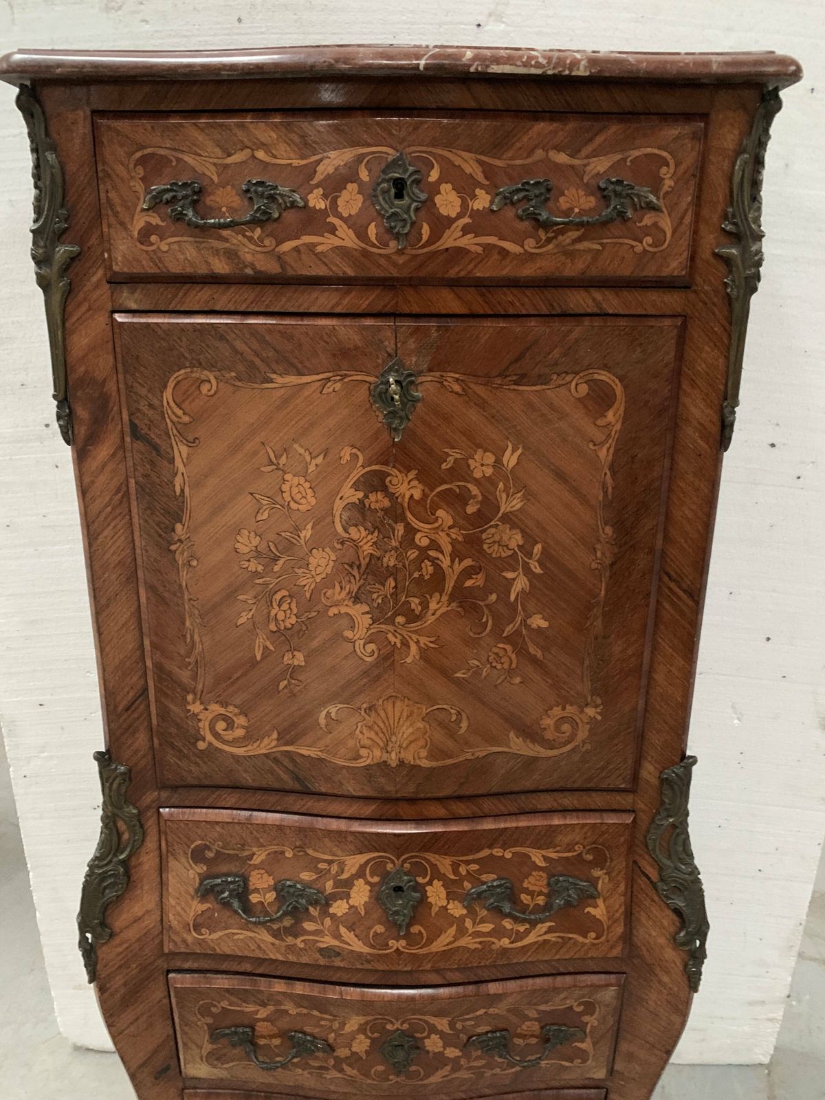 Louis XV Style Lady's Secretary In Light Wood Marquetry, 20th Century photo vintage