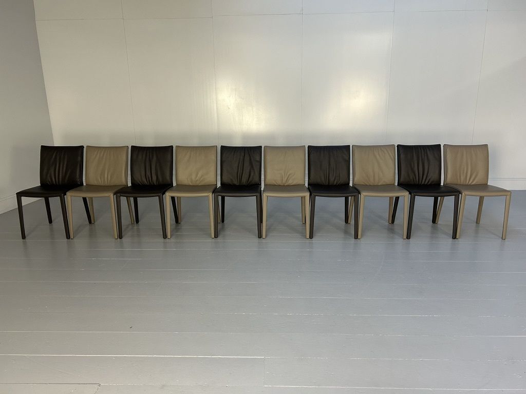Suite Of 10 Cattelan Italia “Italia” Dining Chairs – In Mid & Dark Grey Leather photo furniture