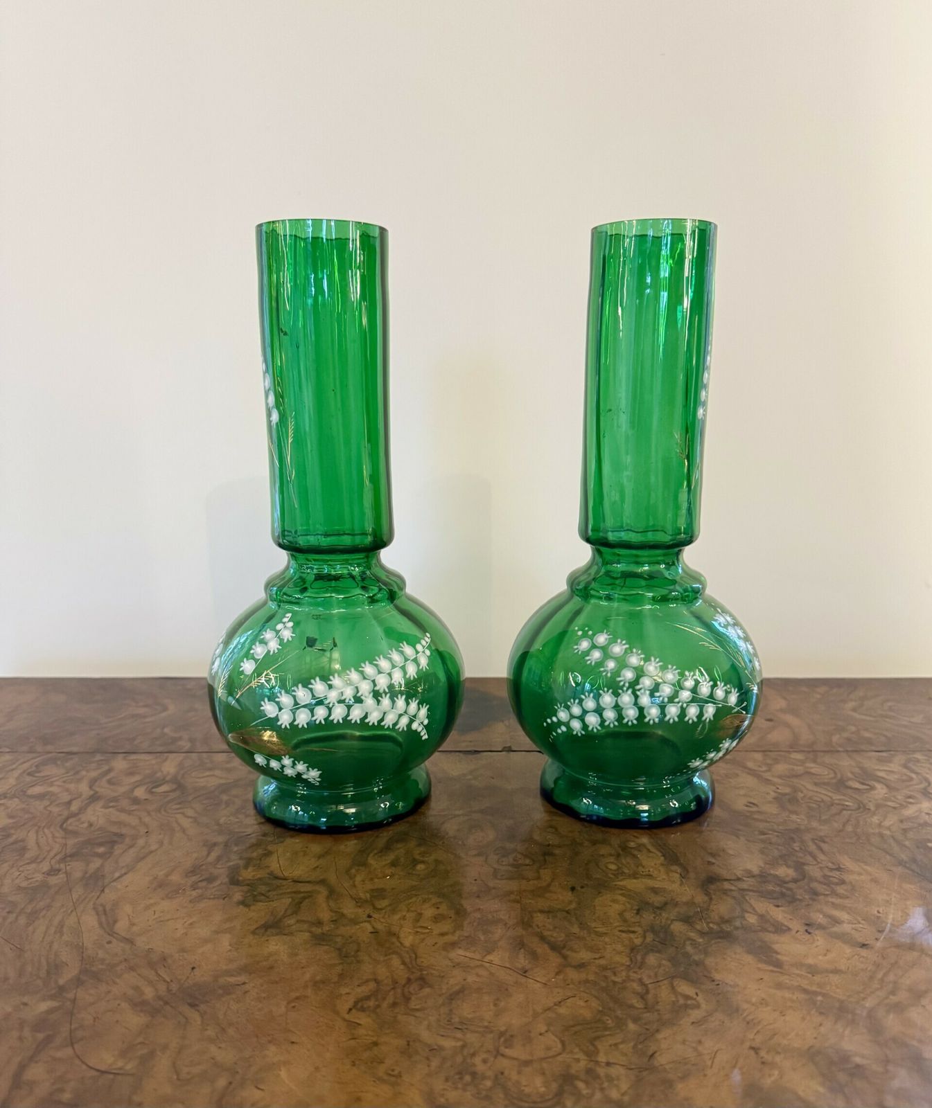Fine Quality Pair Of Antique Green Glass Shaped Vases photo 425.0