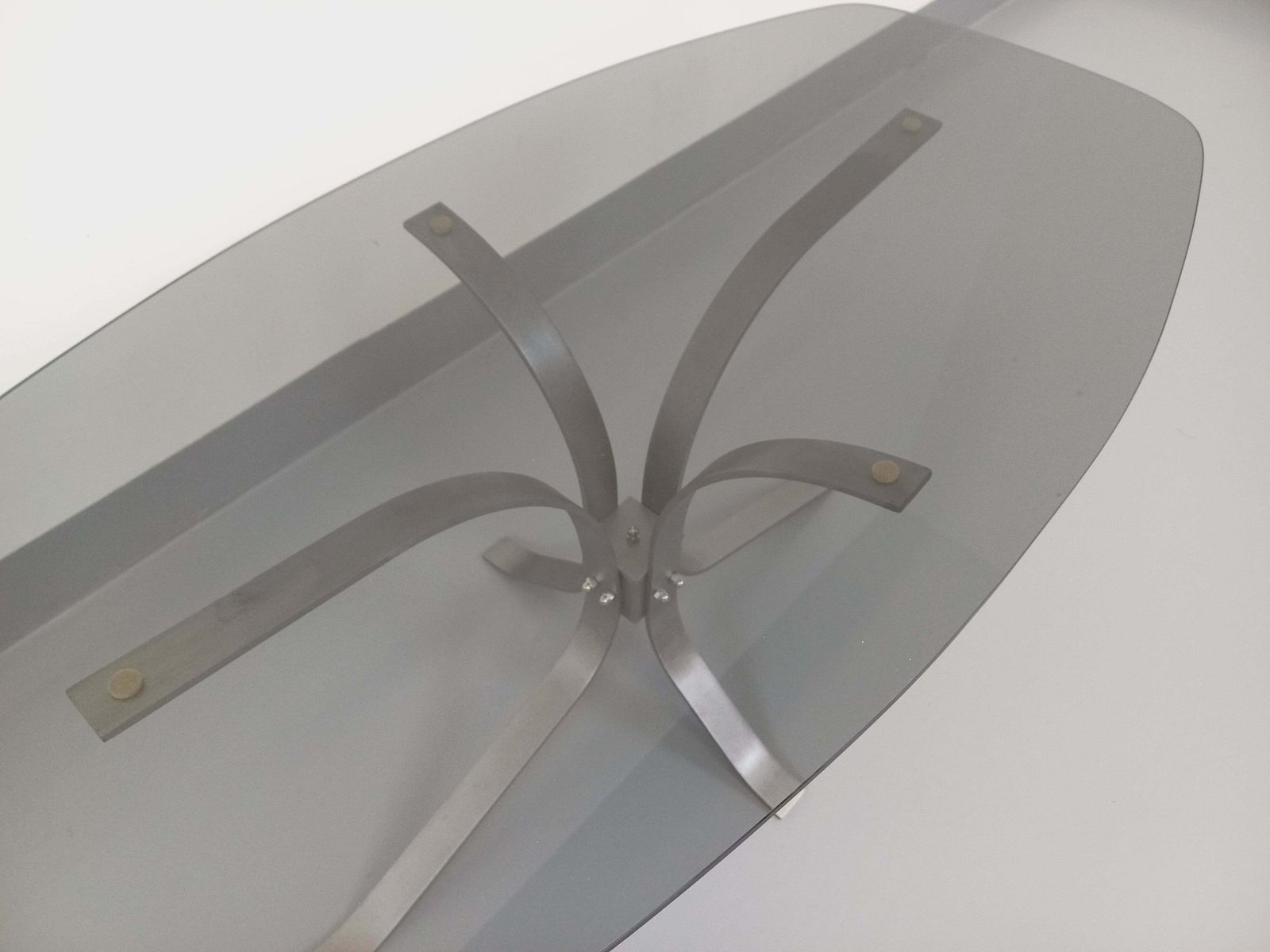 448.0 Oval Coffee Table In Metal And Smoked Glass photo