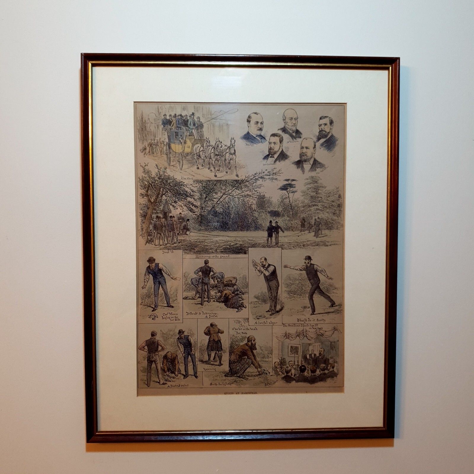 J.F Weedon Hand Colour Lithograph Print Dated 1888 Rare Quoits Match Hampstead