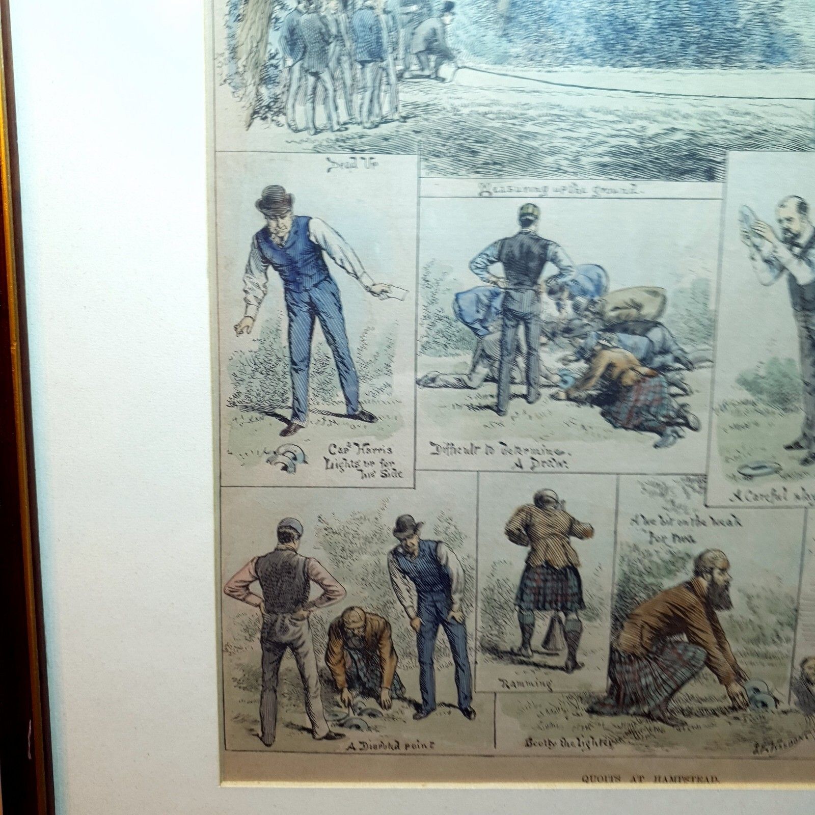 photo furniture J.F Weedon Handgekleurde Lithografie Gedateerd 1888 Zeldzame Quoits Wedstrijd Hampstead