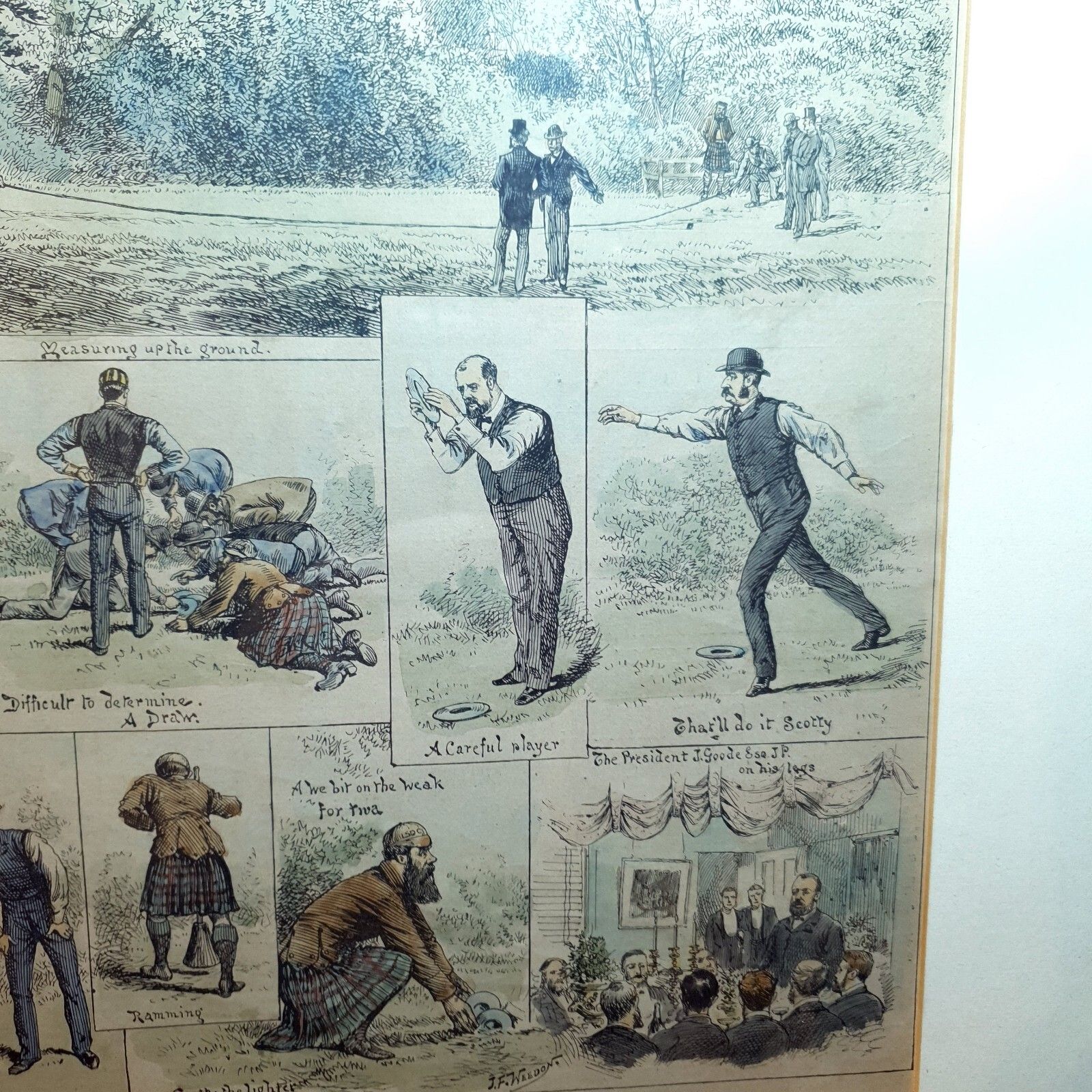 photo for sale J.F Weedon Handgekleurde Lithografie Gedateerd 1888 Zeldzame Quoits Wedstrijd Hampstead