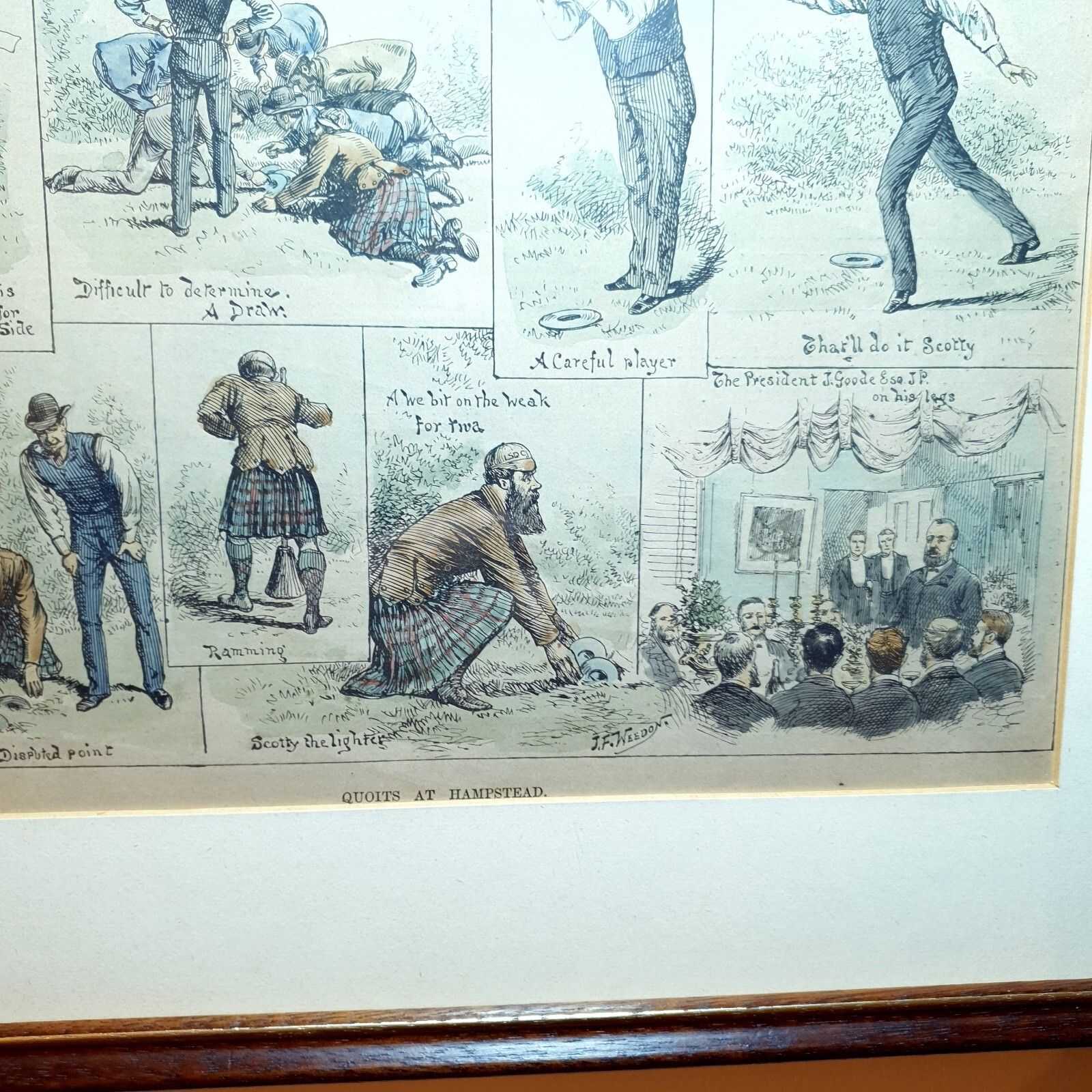 300.0 J.F Weedon Handgekleurde Lithografie Gedateerd 1888 Zeldzame Quoits Wedstrijd Hampstead photo