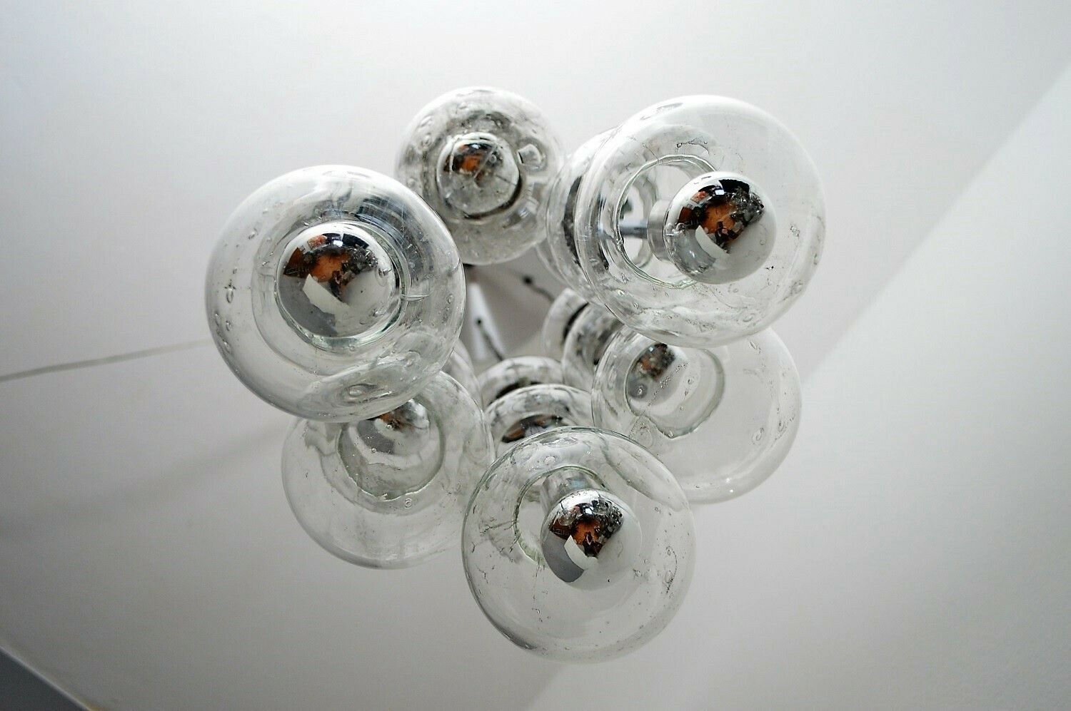 German Bubble Ice Glass And Chrome Cascade Chandelier Or Pendant Lamp By Doria, 1980 photo vinterior