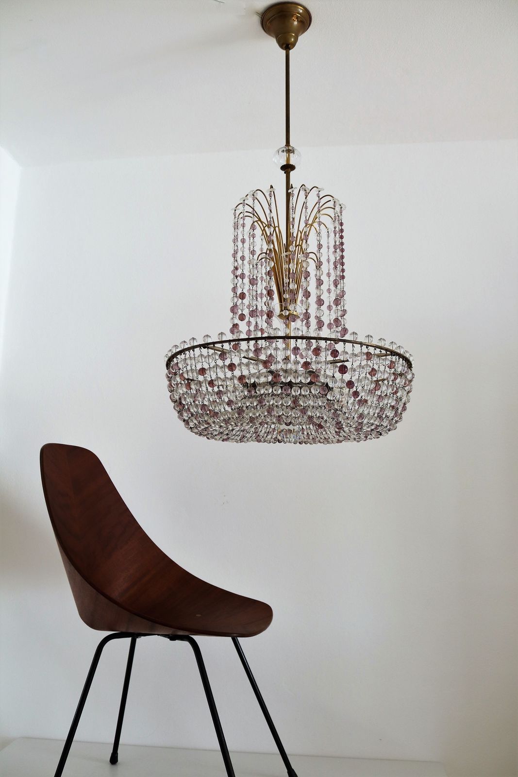 Italian Handcrafted Murano Art Nouveau Waterfall Chandelier In Brass And Crystal photo 1130.0