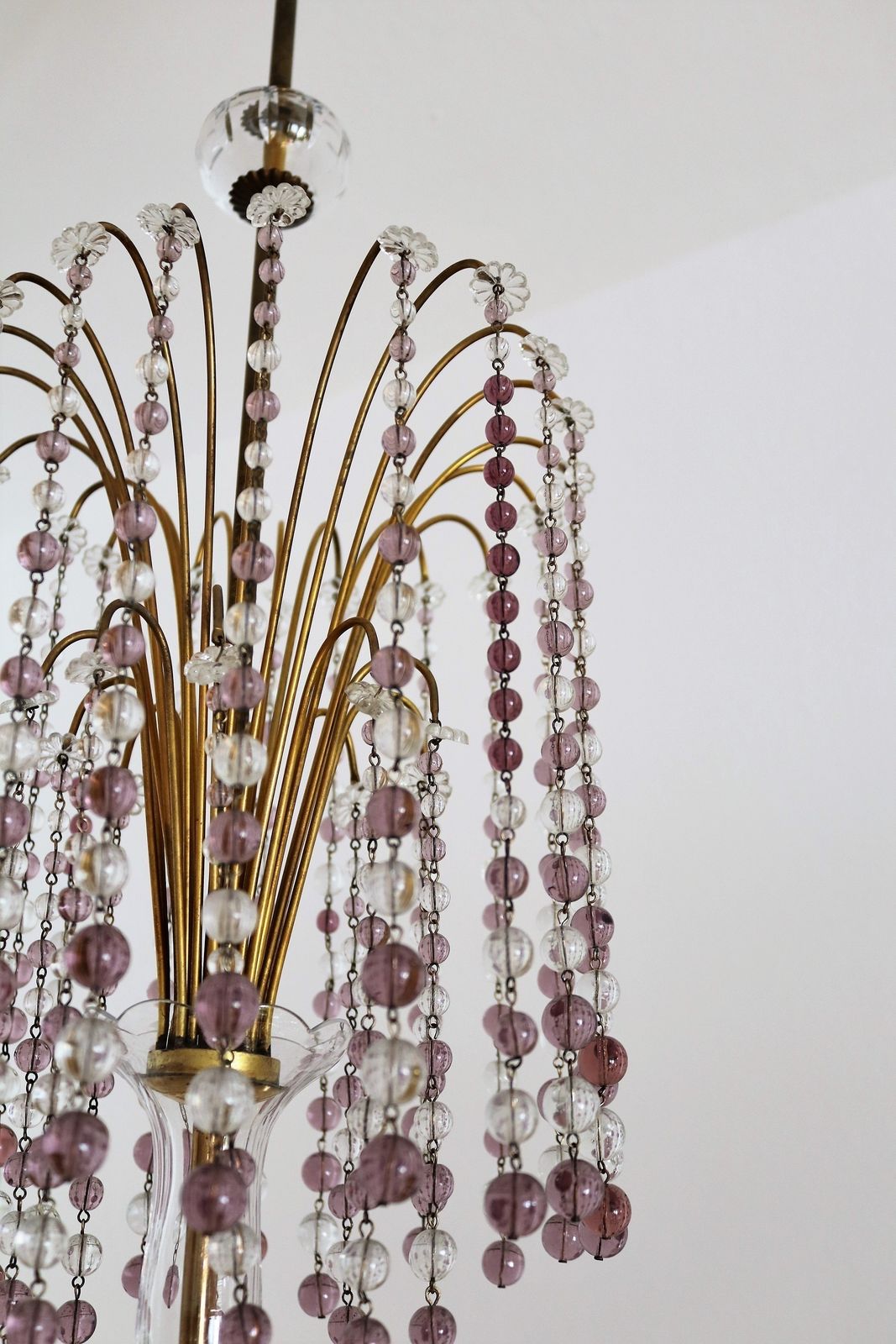 photo for sale Italian Handcrafted Murano Art Nouveau Waterfall Chandelier In Brass And Crystal