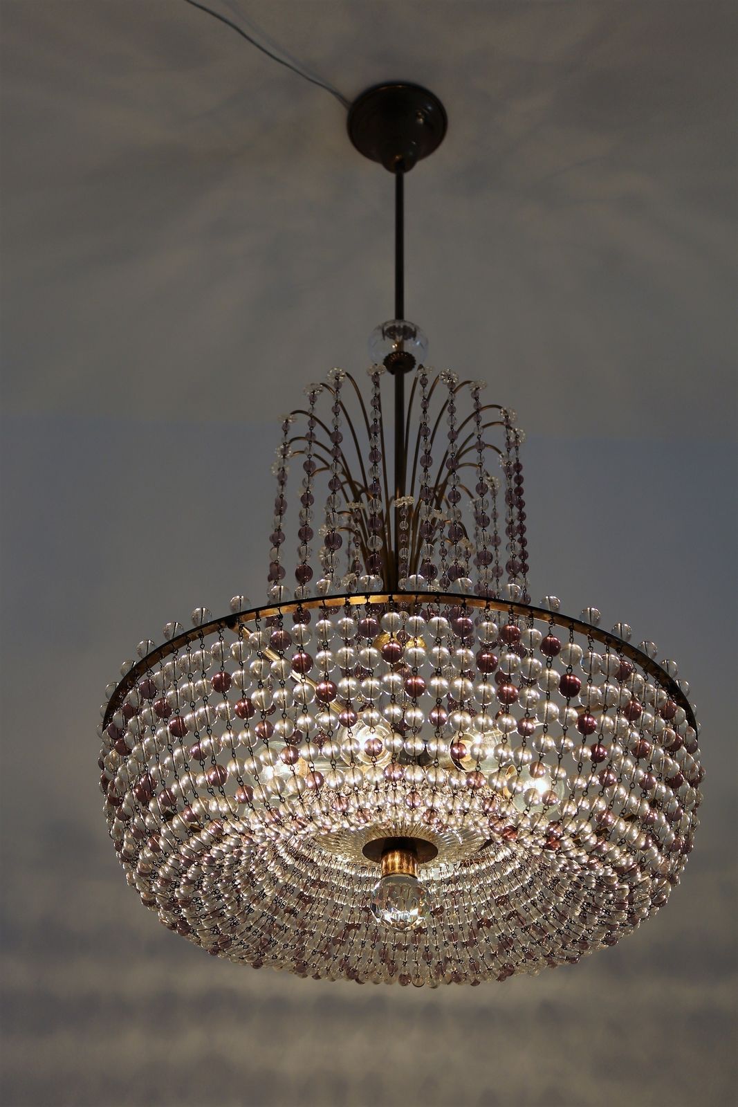 photo buy Italian Handcrafted Murano Art Nouveau Waterfall Chandelier In Brass And Crystal