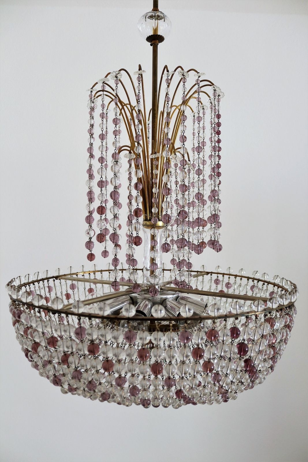 photo vintage Italian Handcrafted Murano Art Nouveau Waterfall Chandelier In Brass And Crystal
