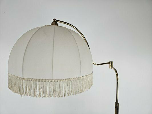 Golden Metal Reading Floor Lamp With Adjustable Arm And Fabric Lampshade, 1970 photo furniture