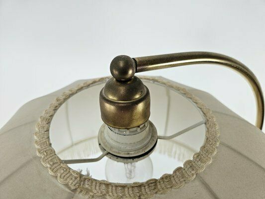 Golden Metal Reading Floor Lamp With Adjustable Arm And Fabric Lampshade, 1970 photo vinterior