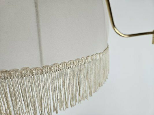 Golden Metal Reading Floor Lamp With Adjustable Arm And Fabric Lampshade, 1970 photo vintage