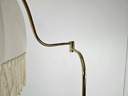 1064.0 Golden Metal Reading Floor Lamp With Adjustable Arm And Fabric Lampshade, 1970 photo
