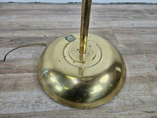 photo vintage Golden Metal Reading Floor Lamp With Adjustable Arm And Fabric Lampshade, 1970