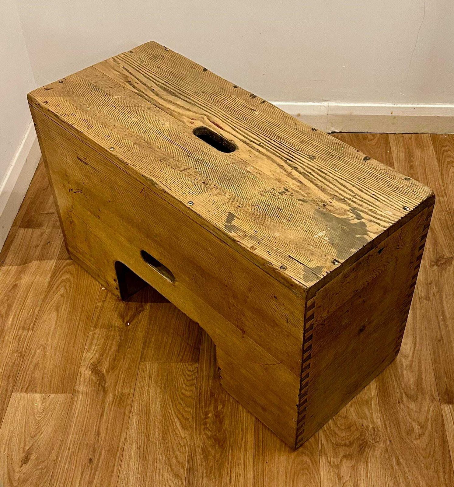 Military Pine Vintage Stool Vintage Wooden Seating Chair British Hall Desk Side Table Coffee Side Antique photo furniture