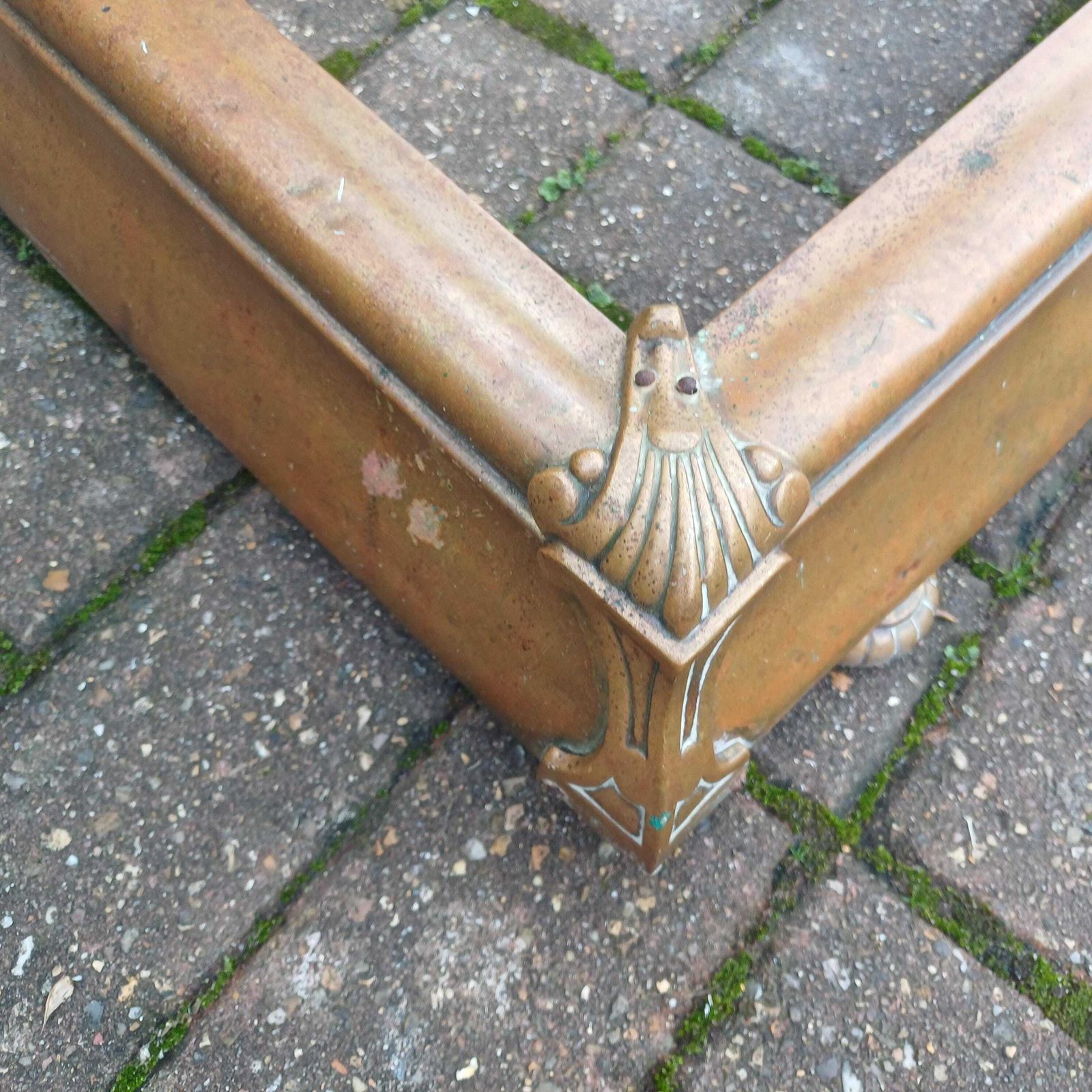 Stunning Age Worn Brass Fireplace Fender With Original Gold Patina photo vintage