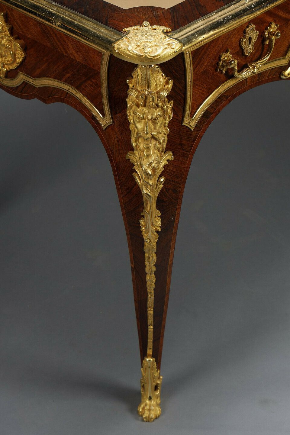 photo buy Louis XV Style Flat Desk In Marquetry And Rich Gilt Bronze Mountings