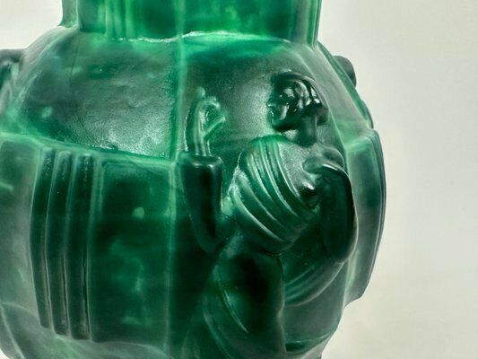 659.0 Art Deco Malachite Glass Ingrid Vase Attributed To Artur Pleva For Curt Schlevogt, 1950s photo